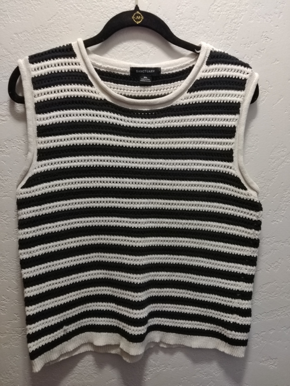 Sanctuary Black and White Striped Crochet Tank